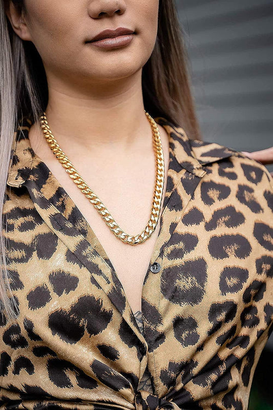 14K 11MM Gold Cuban Link Chain Necklace for Men/Women Real 11MM Strong Diamond Cut Heavy W Solid Thick Clasp Hip Hop