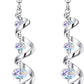Crystal Dangle Earrings Long Drop Earrings for Women, 925 Sterling Silver Fishhook Earrings, Spiral Ribbon Multi Teardrop Sparkly Crystal Drop Dangly Earrings Jewellery Gifts for Her