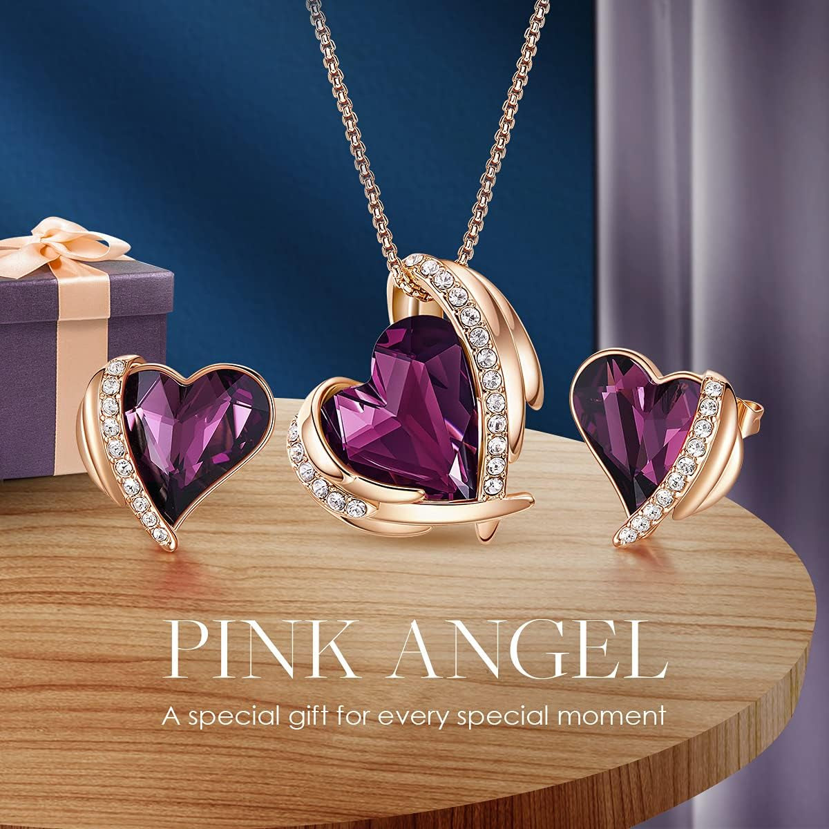 Jewellery Sets Gifts for Women Heart White/Rose Gold Necklaces and Earrings Set Valentines Christmas Anniversary Birthday Mother'S Day Jewelry Gifts for Mum Her Wife