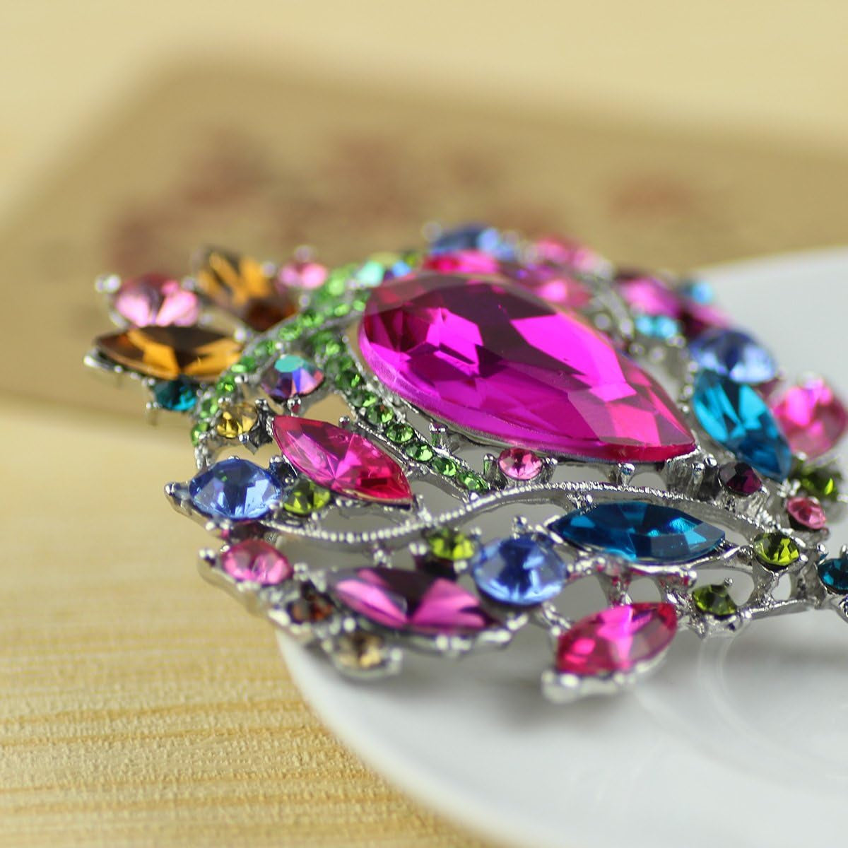 Created Crystal Brooch for Women Shiny Flower Teardrop Brooch Pin - Colourful