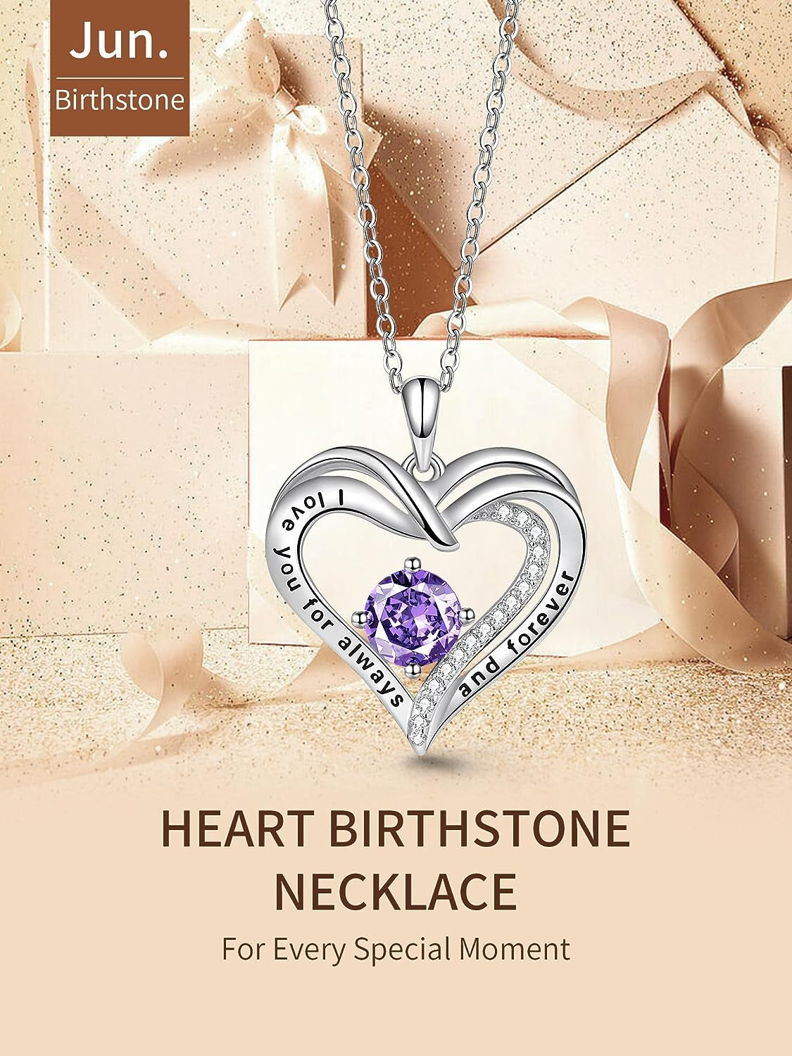 T400 Necklace for Women - 925 Sterling Silver Heart Birthstone Necklaces Gifts for Women I Love You Always Forever Jewellery Gift for Wife Mum Girls Birthday Anniversary