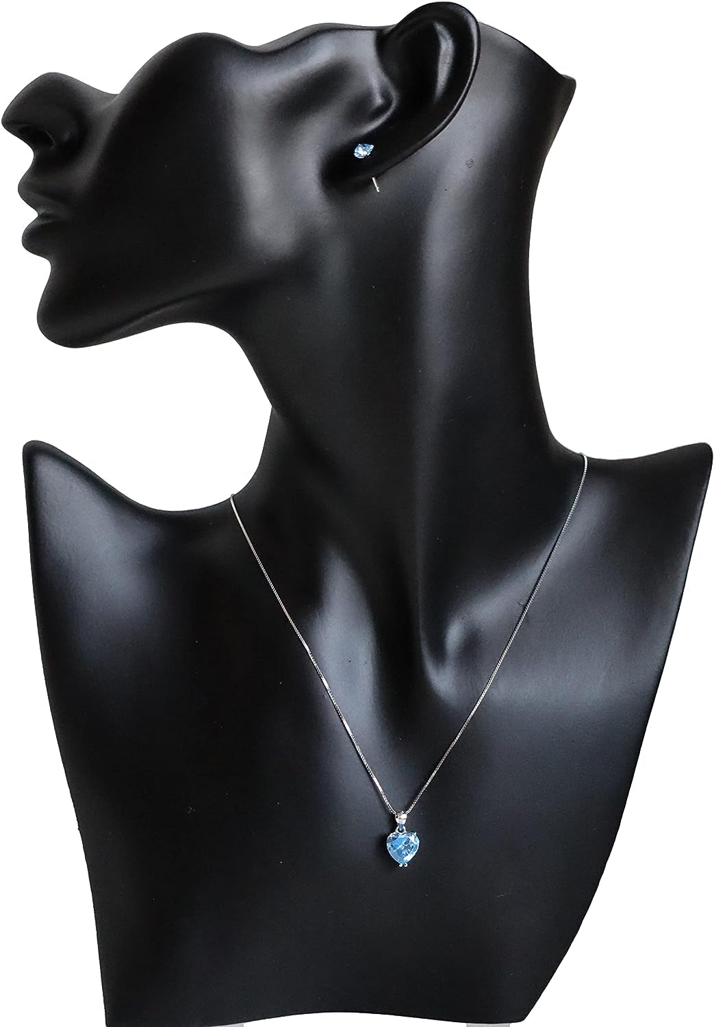 House of Pitroda Blue Ocean Zircon Stone 925 Sterling Silver Heart Necklace and Earing Set - Gift for Her