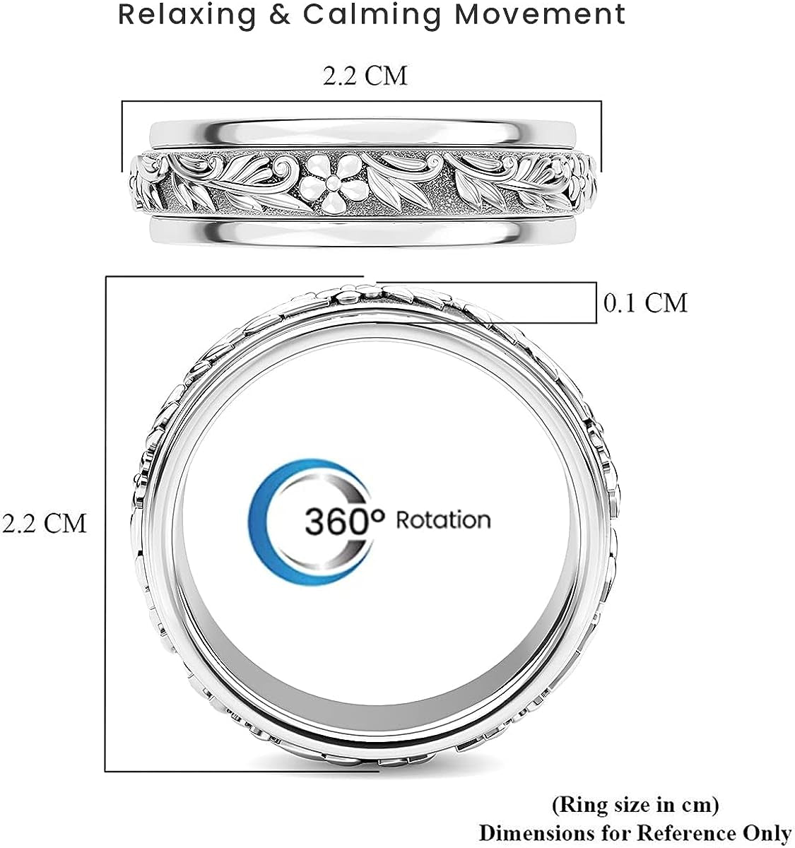 Spinner Rings for Women Fidget Rings for Anxiety - Star and Moon Engraved Sterling Silver Spinner Ring Jewellery to Reduce Stress & Anxiety - Anxiety Ring & Fidget Toy Gift for Women & Men