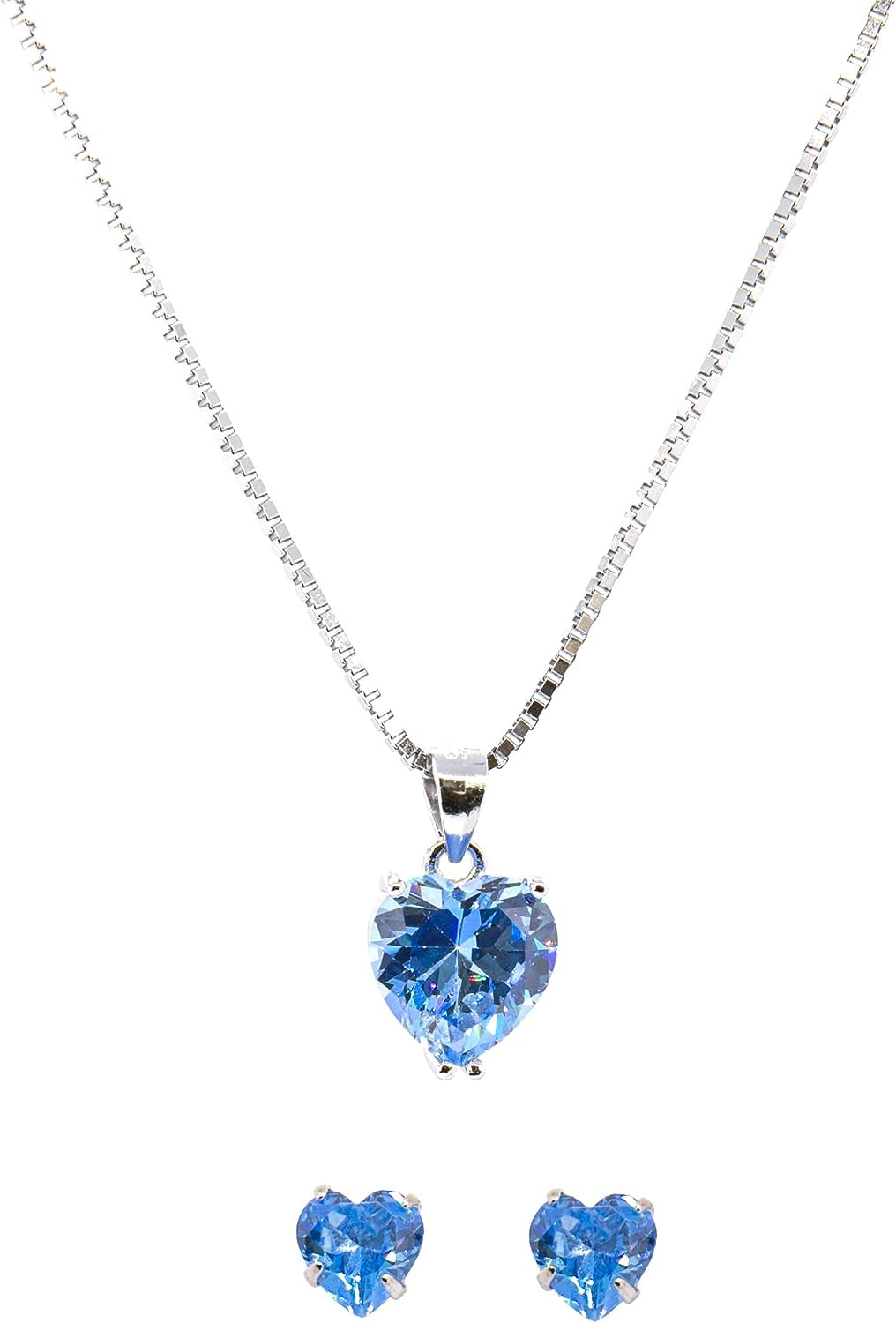 House of Pitroda Blue Ocean Zircon Stone 925 Sterling Silver Heart Necklace and Earing Set - Gift for Her