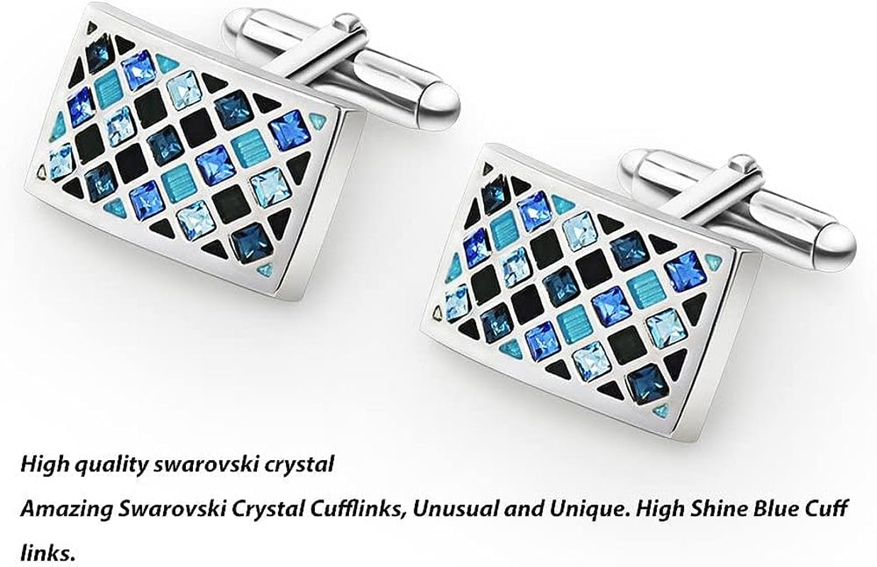 Crystal Cufflinks, Elegant Swarovski Crystal Cufflinks Classic Fashion Rectangle Glimmering Cuff Links Set for Men'S Business Wedding Party with Gift Box Elegant Style