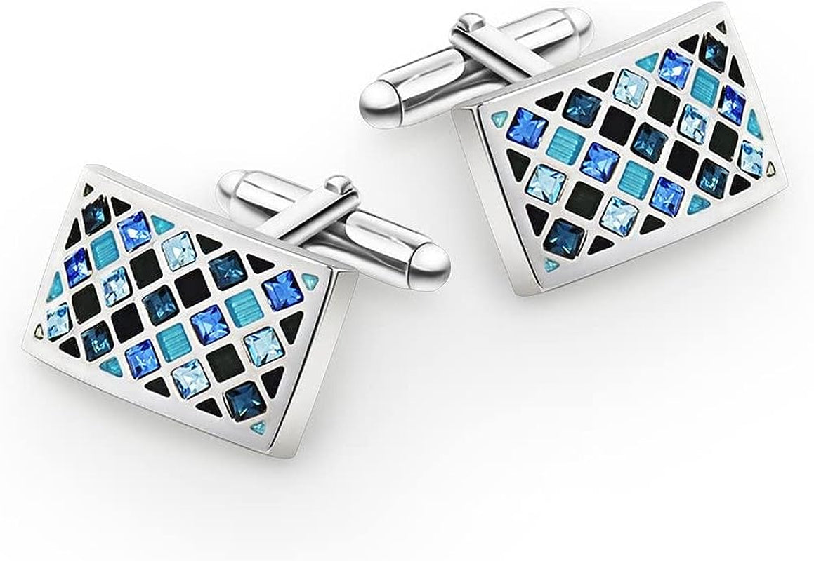 Crystal Cufflinks, Elegant Swarovski Crystal Cufflinks Classic Fashion Rectangle Glimmering Cuff Links Set for Men'S Business Wedding Party with Gift Box Elegant Style