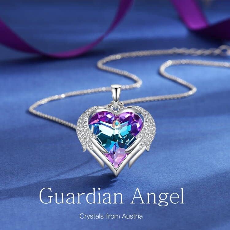 Angel Wing Heart Necklaces for Women White Gold Plated Silver Tone Pendant Necklaces 5A Cubic Zirconia Necklace Austria Crystal Mother'S Day Birthday Jewellery Gifts for Mom Girlfriend Wife Her