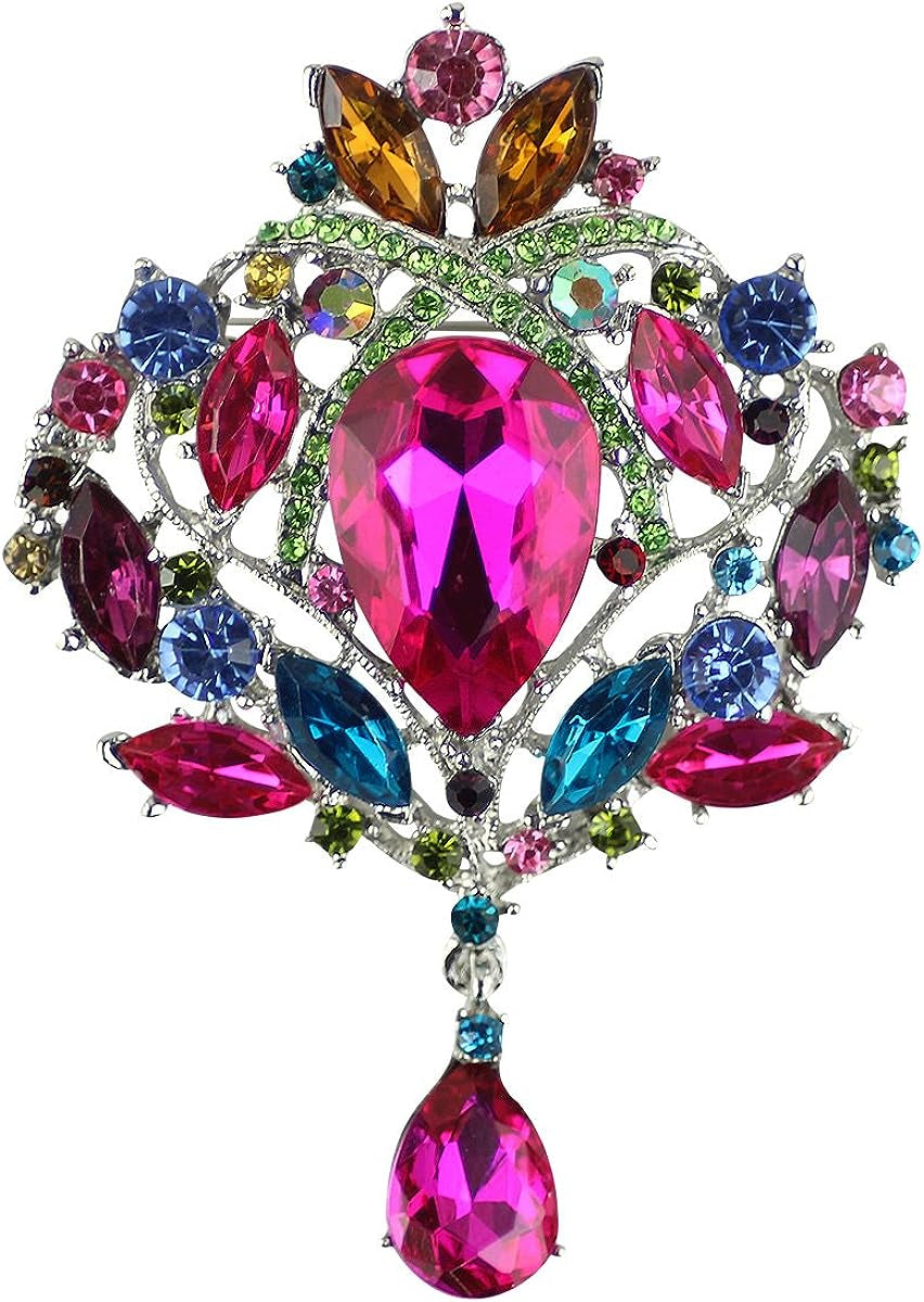 Created Crystal Brooch for Women Shiny Flower Teardrop Brooch Pin - Colourful