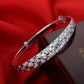 Delicate Beautiful Silver Bangle Bracelet with Snowflake Carved,925 Silver Jewellery