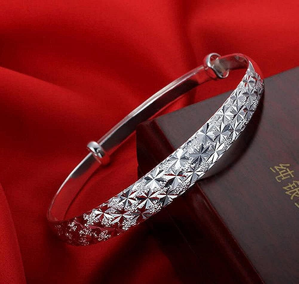 Delicate Beautiful Silver Bangle Bracelet with Snowflake Carved,925 Silver Jewellery