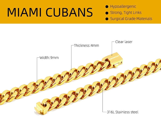 Miami Cuban Chain Necklace for Men/Women Double Safety Clasp Hip Hop Jewely,