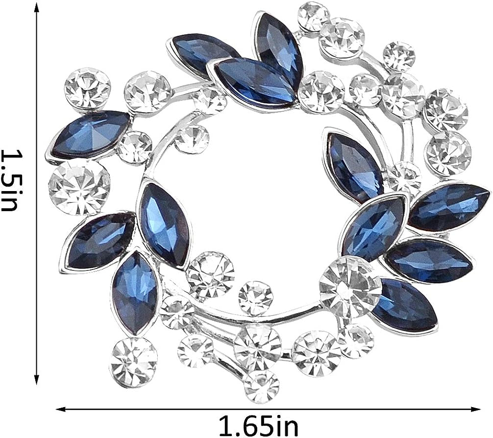 Crystal Gold and Silver Plated round Flowers Brooch Pin Wedding Scarf Brooch (Purple,Blue,White)