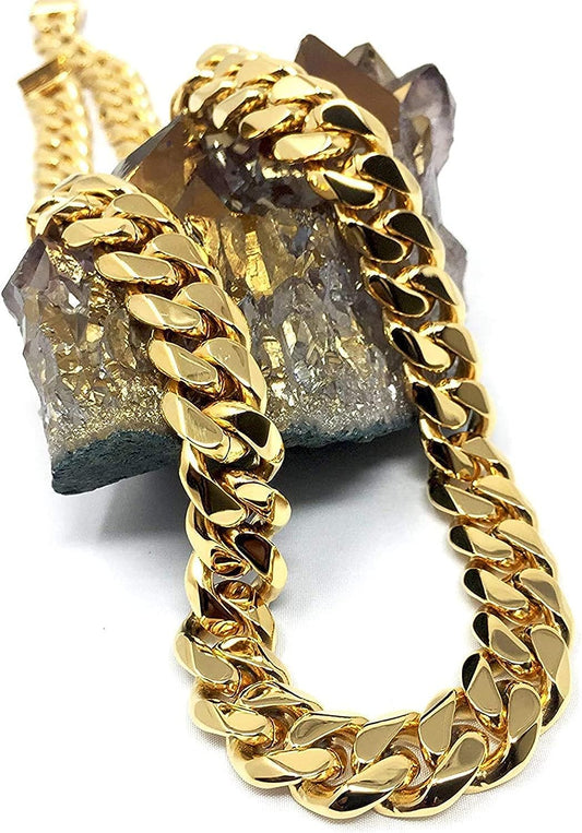 14K 11MM Gold Cuban Link Chain Necklace for Men/Women Real 11MM Strong Diamond Cut Heavy W Solid Thick Clasp Hip Hop