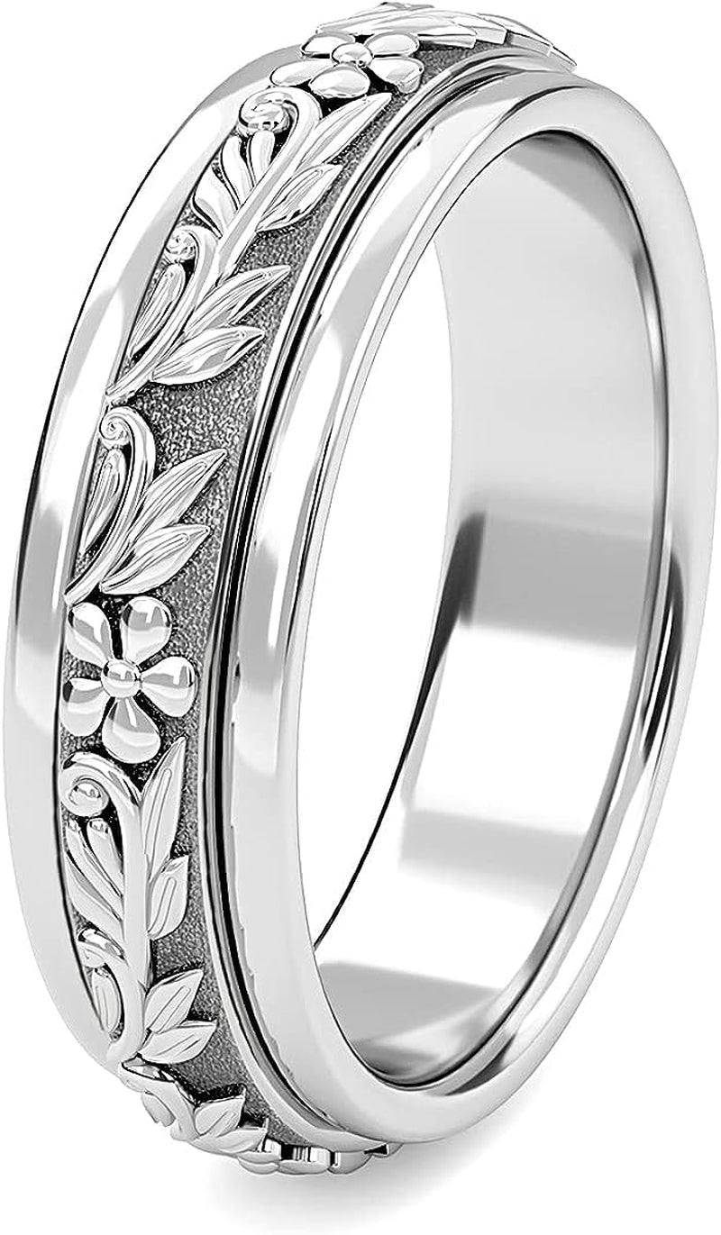 Spinner Rings for Women Fidget Rings for Anxiety - Star and Moon Engraved Sterling Silver Spinner Ring Jewellery to Reduce Stress & Anxiety - Anxiety Ring & Fidget Toy Gift for Women & Men