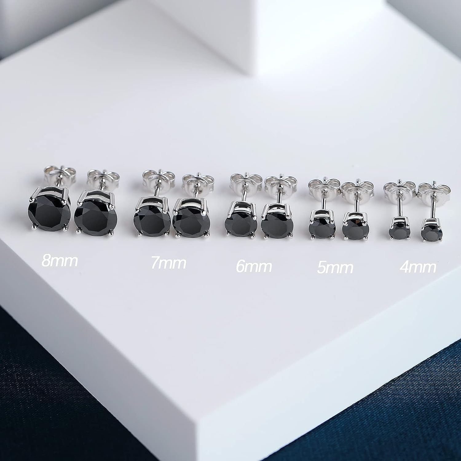 18K White Gold Plated 925 Sterling Silver Cubic Zirconia Diamond Earrings,Round/Square Cut Simulated Diamond Stud Earrings Hypoallergenic Silver Earrings Set 4Mm-8Mm