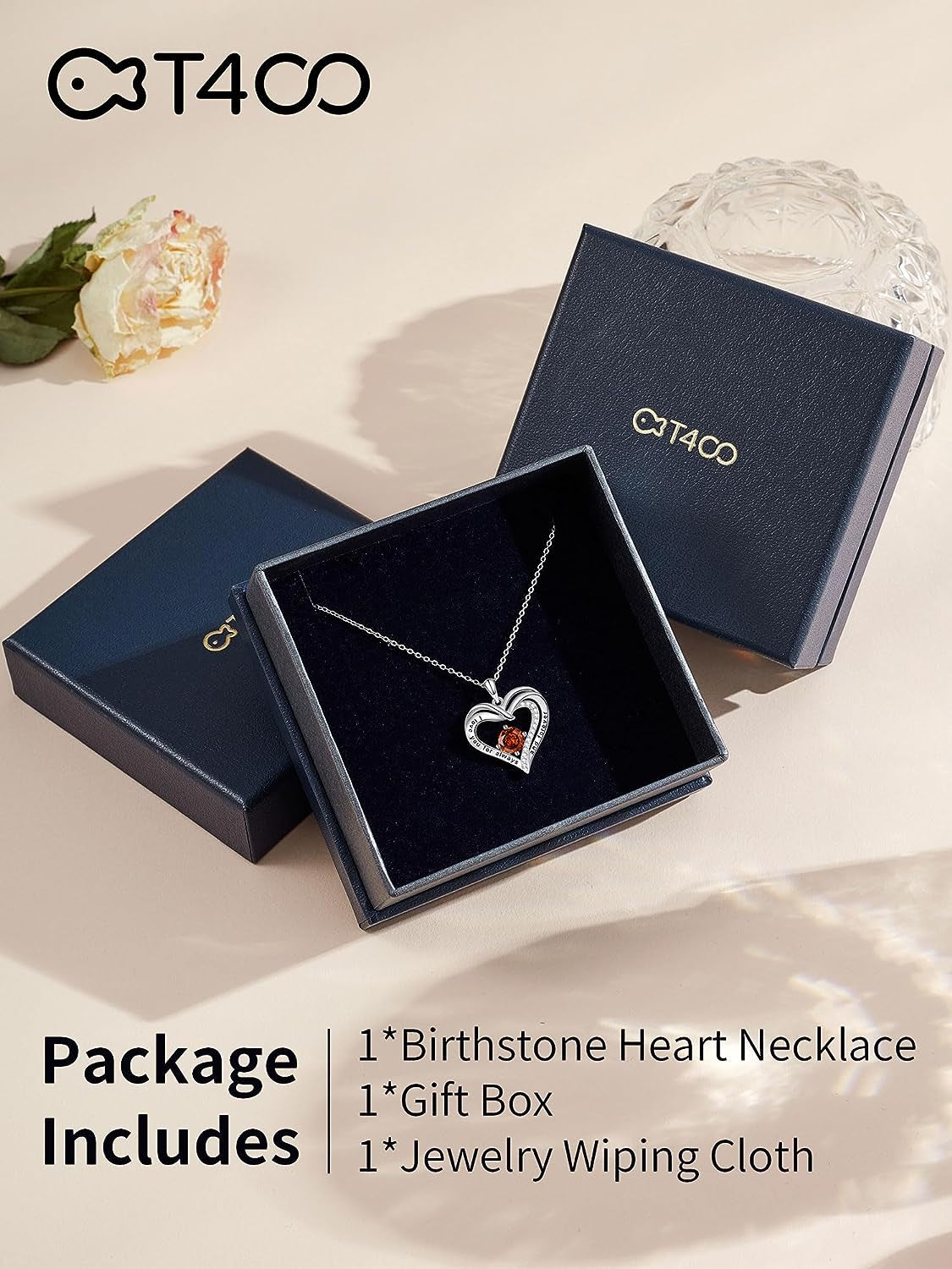 T400 Necklace for Women - 925 Sterling Silver Heart Birthstone Necklaces Gifts for Women I Love You Always Forever Jewellery Gift for Wife Mum Girls Birthday Anniversary