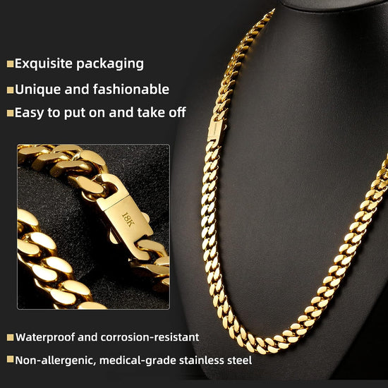 Miami Cuban Chain Necklace for Men/Women Double Safety Clasp Hip Hop Jewely,