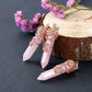 Rose Quartz Crystal Healing Pendant Necklace for Women, Rose Gold Flower Wrapped Pink Hexagonal Gemstone Healing Point Chakra Stone Necklace Jewellery Mothers Day Mum Gifts
