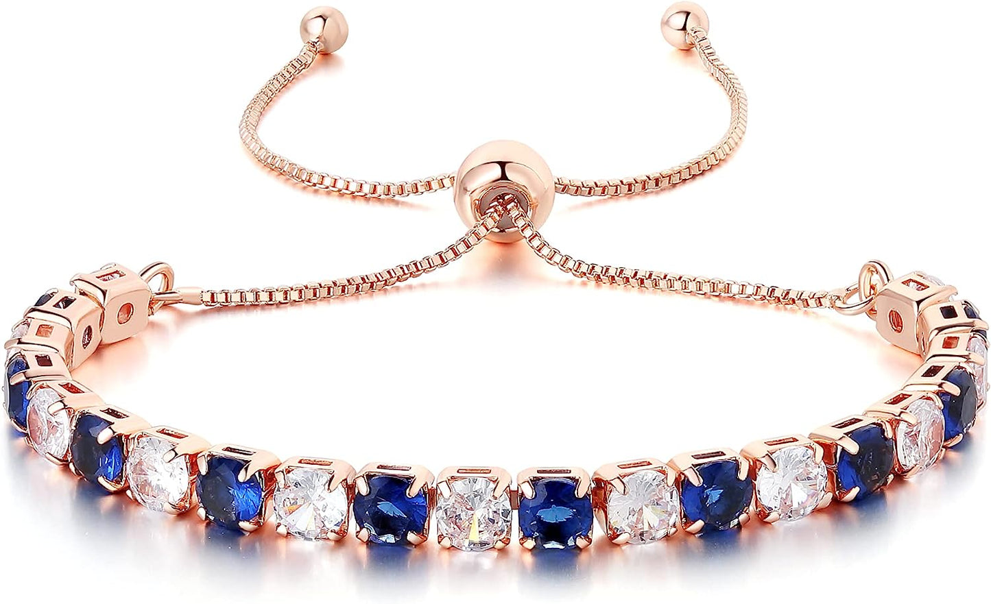 Clear/Blue Diamond Zirconia Tennis Bracelet for Women,Slider Bracelet in Silver/Gold/Rose Gold, Adjustable Bracelet in Size 3-9Inch, Gift for Her.