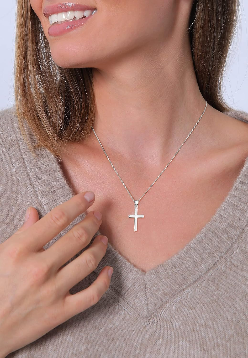 Necklace Women Cross Pendant Religion Basic 925 Sterling Silver