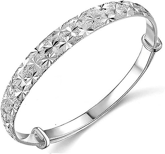 Delicate Beautiful Silver Bangle Bracelet with Snowflake Carved,925 Silver Jewellery