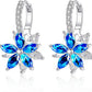 Josfeva Silver Hoop Earrings for Women, White Gold Plated Double Flower Hoop Earring with Cubic Zirconia, Hypoallergenic Crystal Hoop Earrings, Size:13Mm * 22Mm, Gift for Women Girls