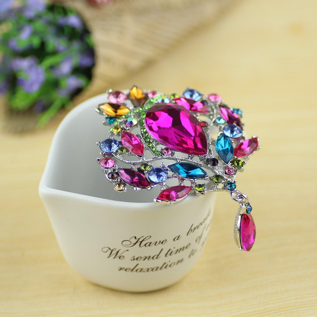 Created Crystal Brooch for Women Shiny Flower Teardrop Brooch Pin - Colourful