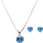 House of Pitroda Blue Ocean Zircon Stone 925 Sterling Silver Heart Necklace and Earing Set - Gift for Her