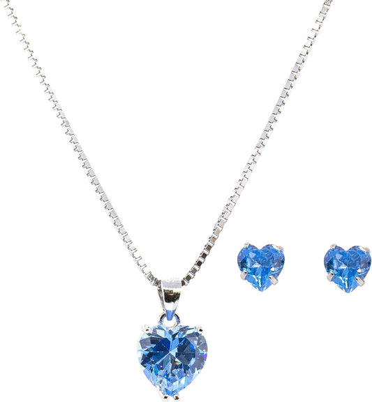 House of Pitroda Blue Ocean Zircon Stone 925 Sterling Silver Heart Necklace and Earing Set - Gift for Her