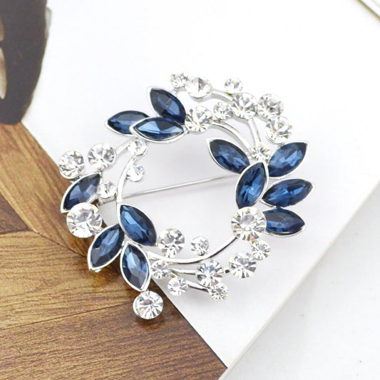 Crystal Gold and Silver Plated round Flowers Brooch Pin Wedding Scarf Brooch (Purple,Blue,White)