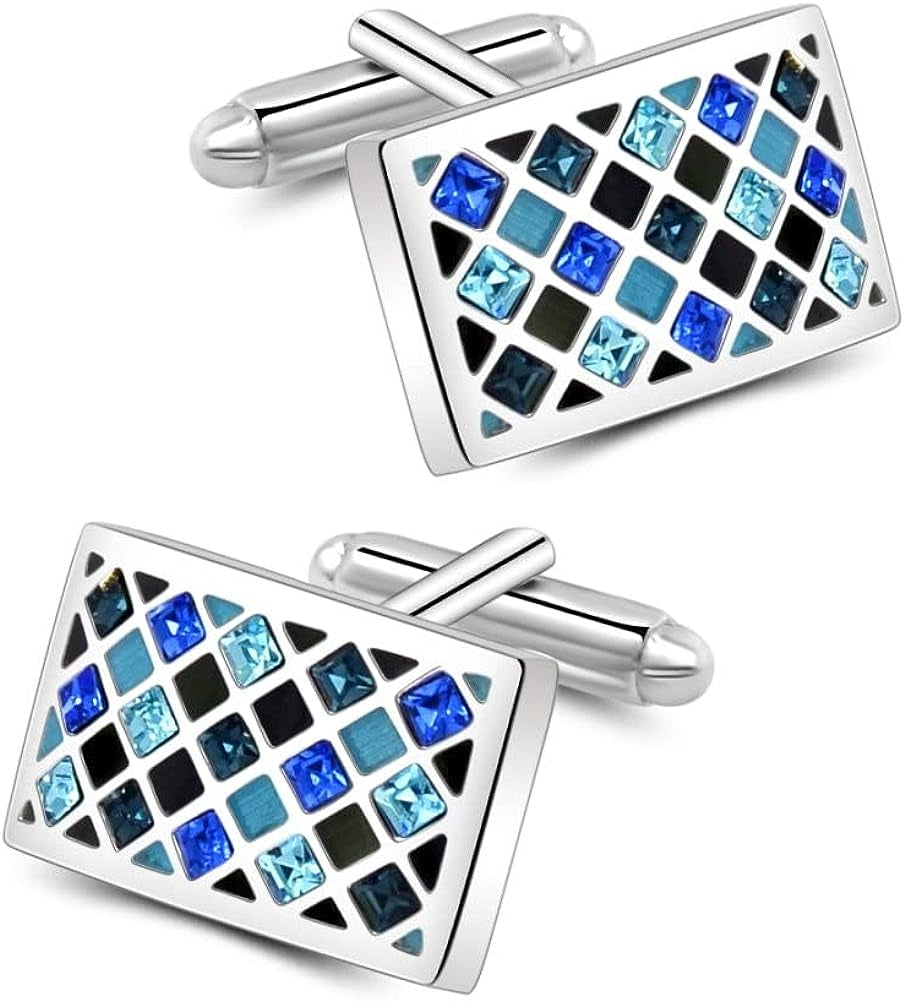 Crystal Cufflinks, Elegant Swarovski Crystal Cufflinks Classic Fashion Rectangle Glimmering Cuff Links Set for Men'S Business Wedding Party with Gift Box Elegant Style