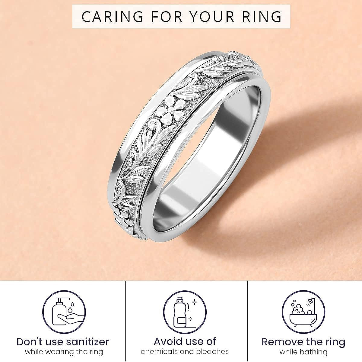 Spinner Rings for Women Fidget Rings for Anxiety - Star and Moon Engraved Sterling Silver Spinner Ring Jewellery to Reduce Stress & Anxiety - Anxiety Ring & Fidget Toy Gift for Women & Men