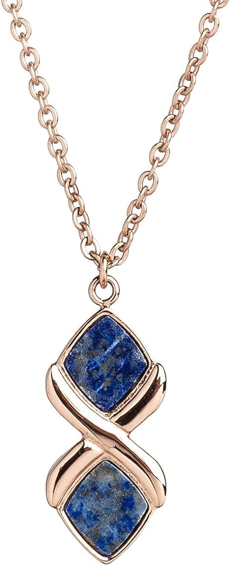 Mosaic Necklace 24K Rose Gold Necklace for Women Real Blue Lapis Lazuli Crystal Necklace Jewellery Dainty Gold Necklace Adjustable Length Pendant Cute Necklaces for Women Choker